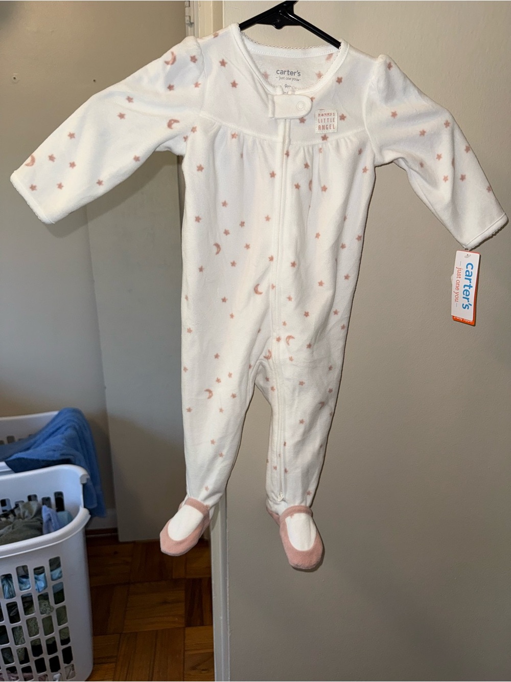 Carter's White Footed One-Piece with Pink Stars & Moons